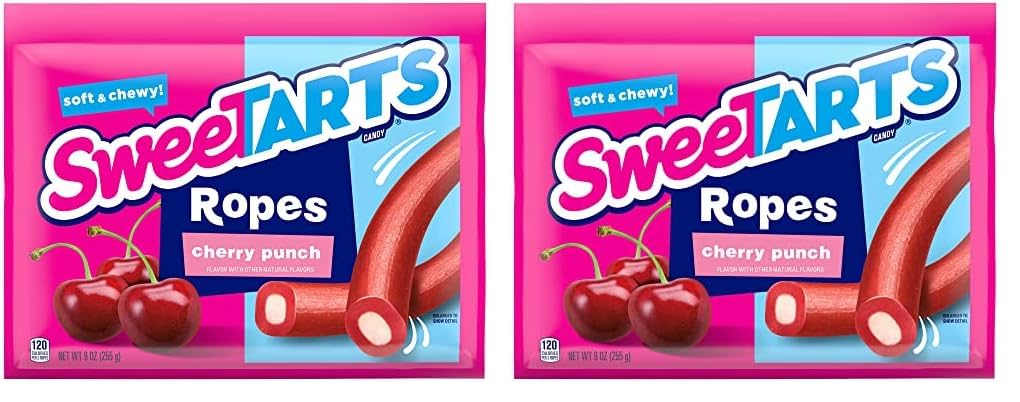 SweeTARTS Ropes, Candy, Twisted Rainbow Punch, Soft and Chewy, Back to School Sweet Treat, 9 oz