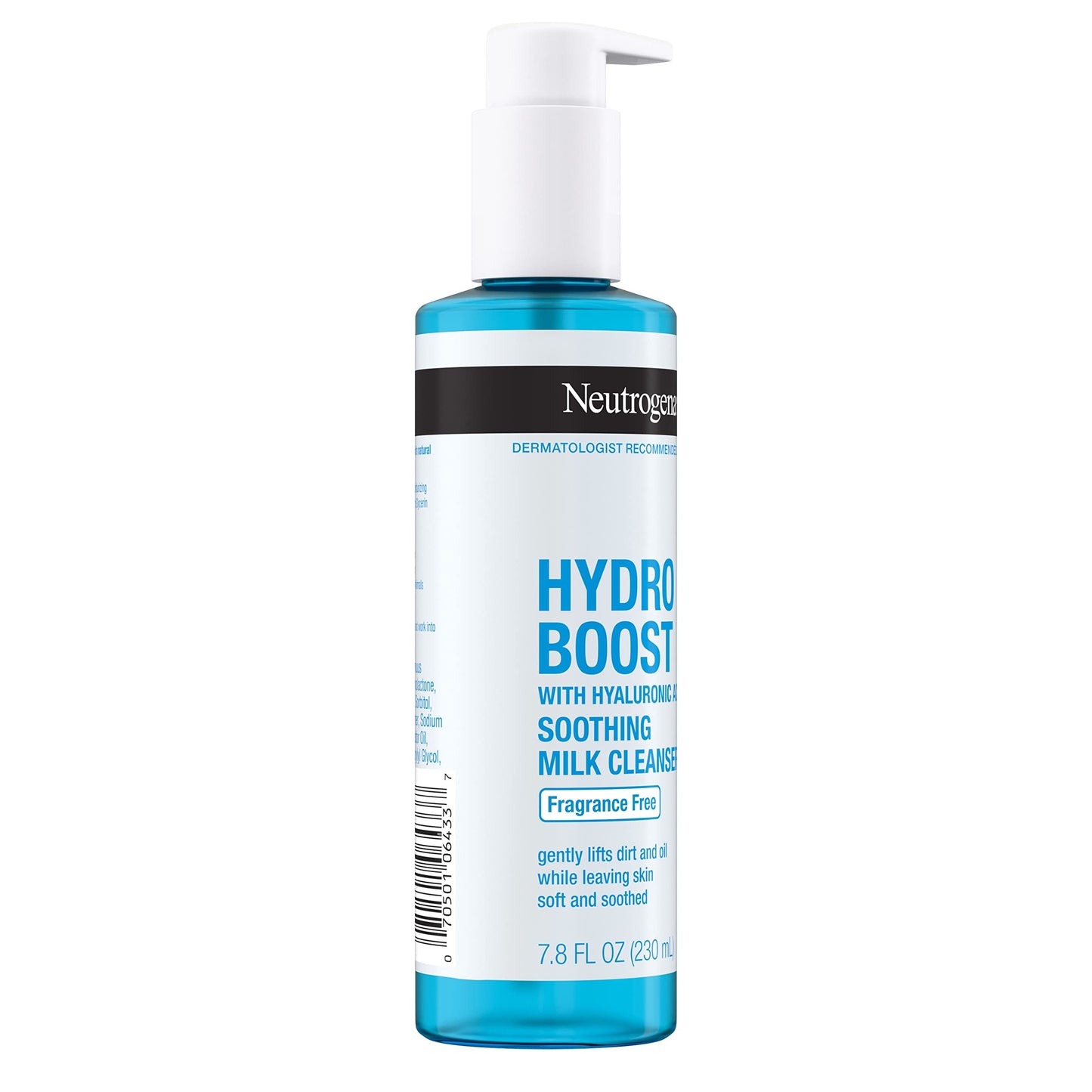 Neutrogena Hydro Boost Soothing Milk Facial Cleanser with Hyaluronic Acid, Hydrating Face Wash Gently Lifts Dirt & Oil Leaving Soft Soothed Skin, Hypoallergenic, Fragrance-Free, 7.8 Fl. Oz