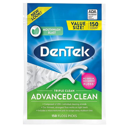 DenTek Triple Clean Advanced Clean Floss Picks, No Break & No Shred Floss, 20 Count, 6 Pack