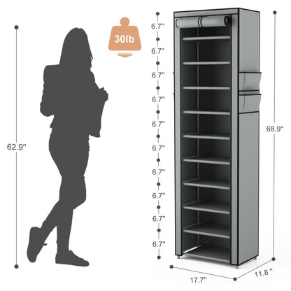 VTRIN Vertical Narrow Shoe Rack Organizer Tall Shoe Rack for Closet Entryway 10 Tier Non-Woven Cover Shoe Shelf Holds 20-22 Pairs Fr