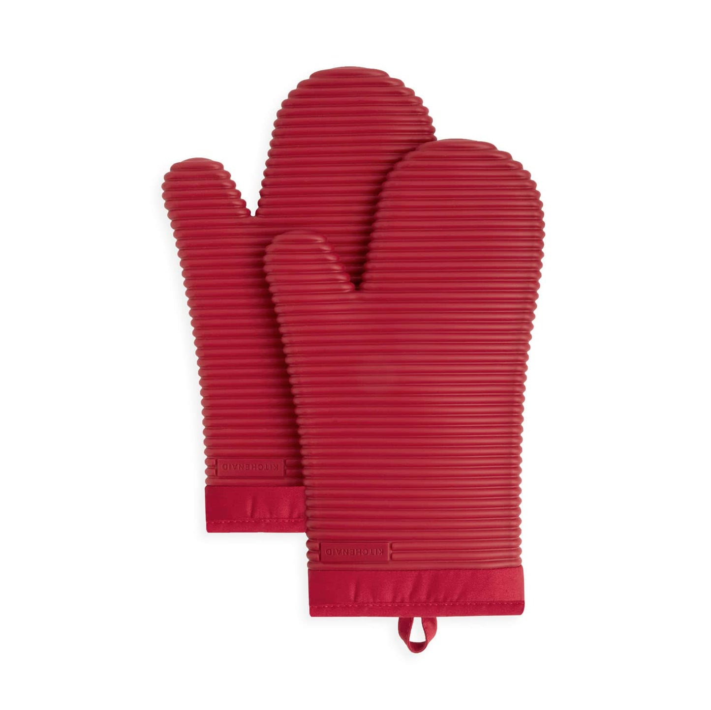 KitchenAid Ribbed Soft Silicone Oven Mitt Set, 7"x13", Milkshake 2 Count