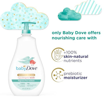 Baby Dove Sensitive Skin Care Baby Wash Calming Moisture For a Calming Bath Wash Hypoallergenic and Tear-Free, Washes Away Bacteria 13 oz