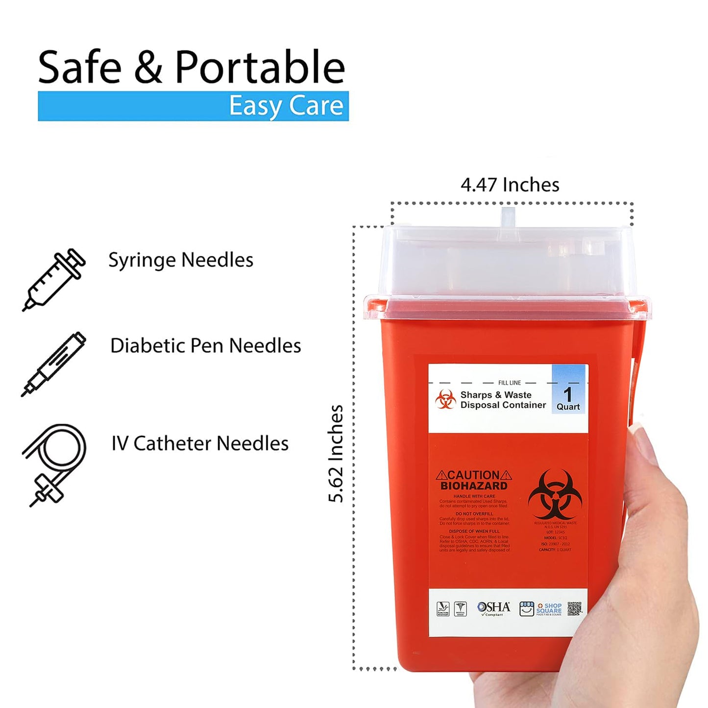 Sharps Container, Sharps Containers for Home Use, Needle Disposal Containers, Sharps Disposal Container, Biohazard Containers, Small Sharps Container - 1 Quart