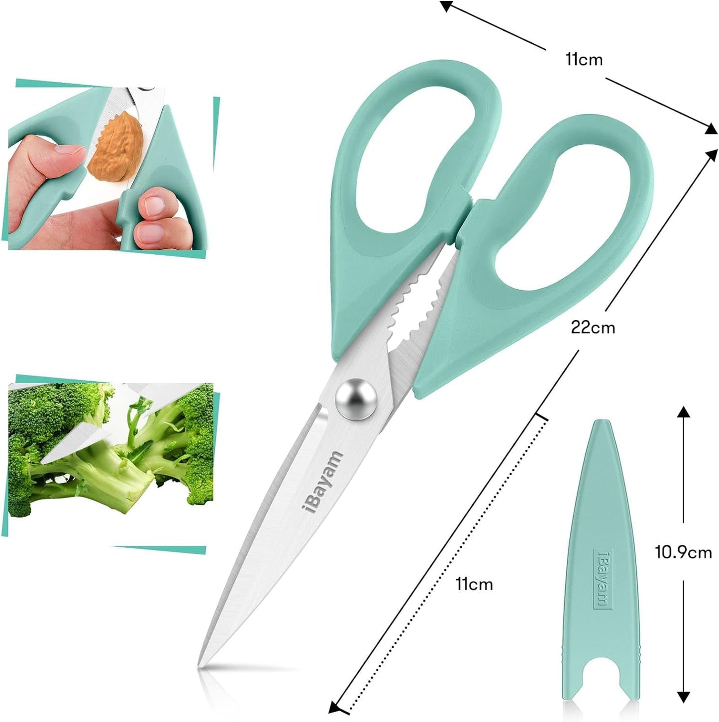 Kitchen Shears, iBayam Kitchen Scissors All Purpose Heavy Duty Meat Scissors Poultry Shears, Dishwasher Safe Food Cooking Scissors Stainless Steel Utility Scissors, 2-Pack, Black, Aqua Sky