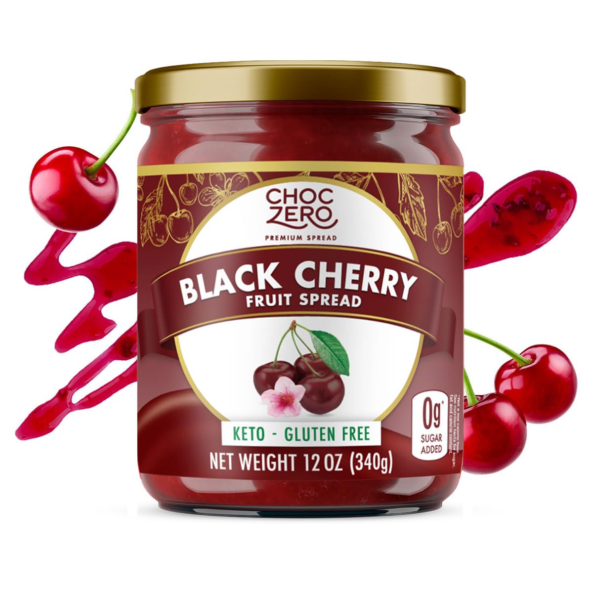 Keto Strawberry Jam, No Sugar Added - Monk Fruit Sweetened, Gluten Free Spread from ChocZero, 12 oz