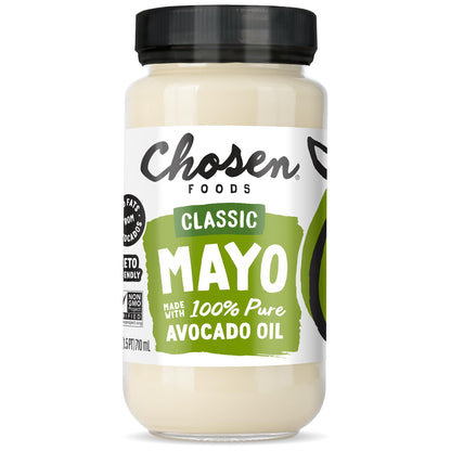 Chosen Foods 100% Avocado Oil-Based Classic Mayonnaise, Gluten & Dairy Free, Low-Carb, Keto & Paleo Diet Friendly, Mayo for Sandwiches, Dressings and Sauces, Made with Cage Free Eggs (32 Fl Oz)