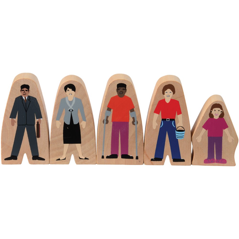 Constructive Playthings Wooden Community Helpers 25-Piece Wood Block Play Figurine Set, Freestanding Inclusive and Diverse Wood Toy Figures for Kids Ages 3+