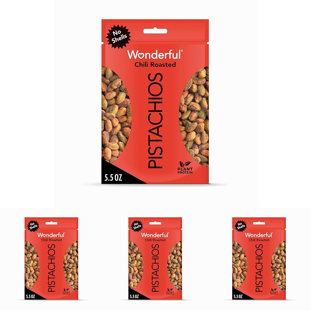 Wonderful Pistachios No Shells, Chili Roasted, 11 Ounce Bag, Protein Snack, Gluten Free, On-the-Go Snack