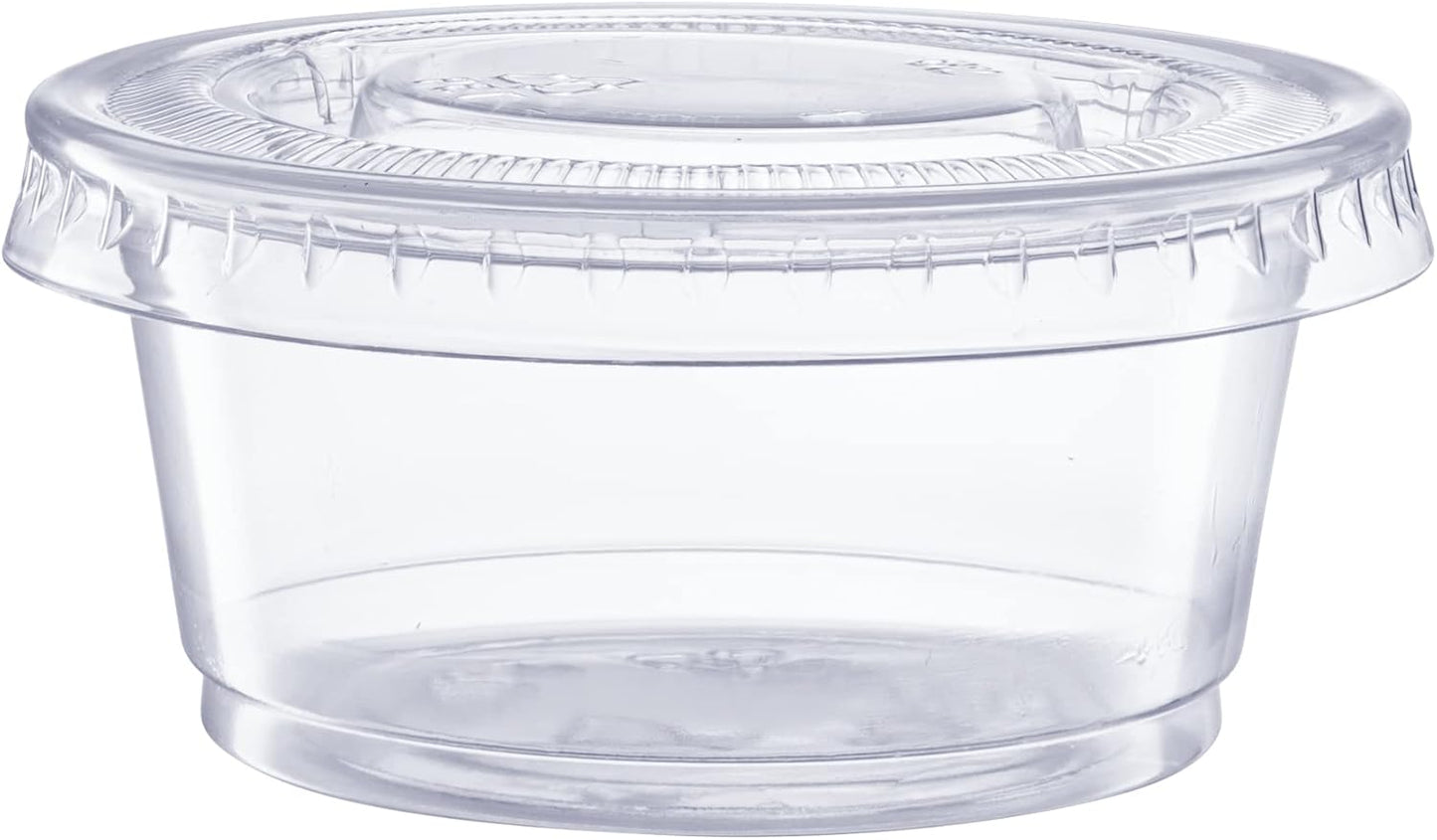 Comfy Package [2 oz. - 100 Count Clear Disposable Plastic Portion Cups with Lids - Soufflé Cups, Jello Shot Cups With Lids, Clear Plastic Containers With Lids