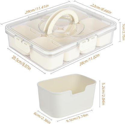 Snackle Box Container, Divided Serving Tray with Lid and Handle, Snack Box Charcuterie Container for Portable Snack Platters, Clear Organizer for Fruits Snacks, Perfect for Road Travel Picnic Party