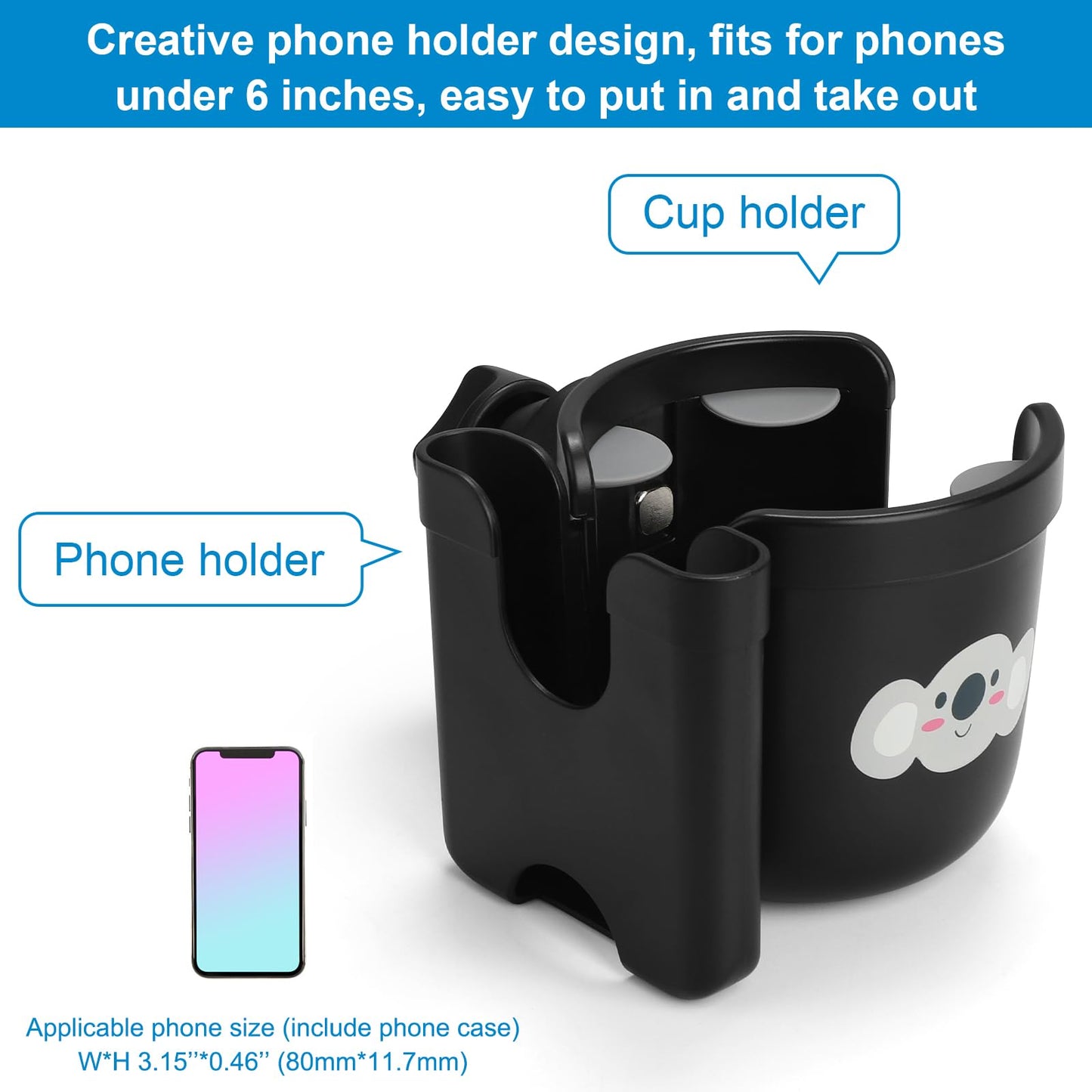 Accmor Stroller Cup Holder with Phone Holder, Bike Cup Holder, Universal Cup Holder for Uppababy Nuna Doona Strollers, 2-in-1 Cup Phone Holder for Stroller, Bike, Wheelchair, Walker, Scooter