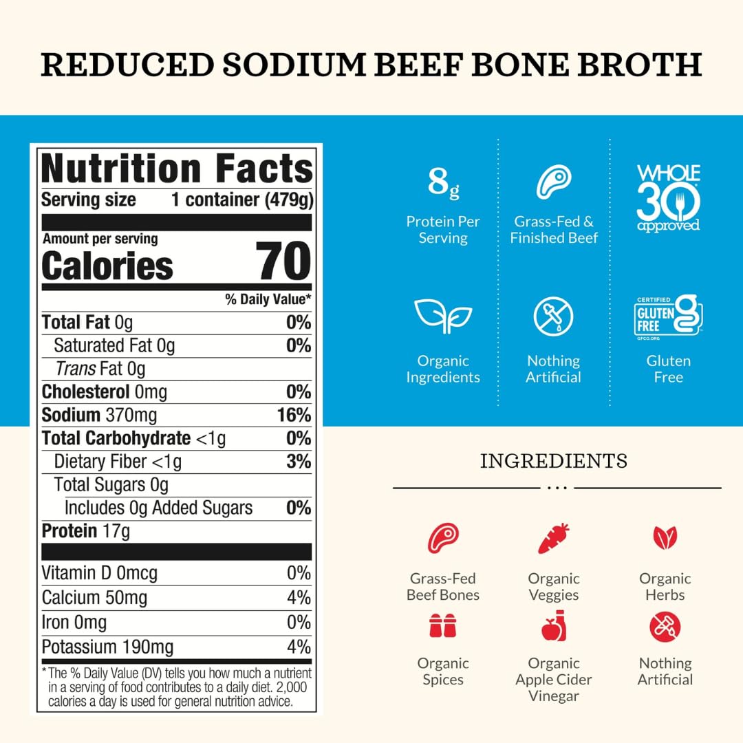 Kettle and Fire Classic Beef Bone Broth, Keto, Paleo, and Whole 30 Approved, Gluten Free, High in Protein and Collagen (6 Pack)