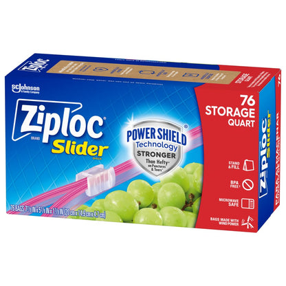 Ziploc Quart Food Storage Slider Bags, Power Shield Technology for More Durability, 76 Count