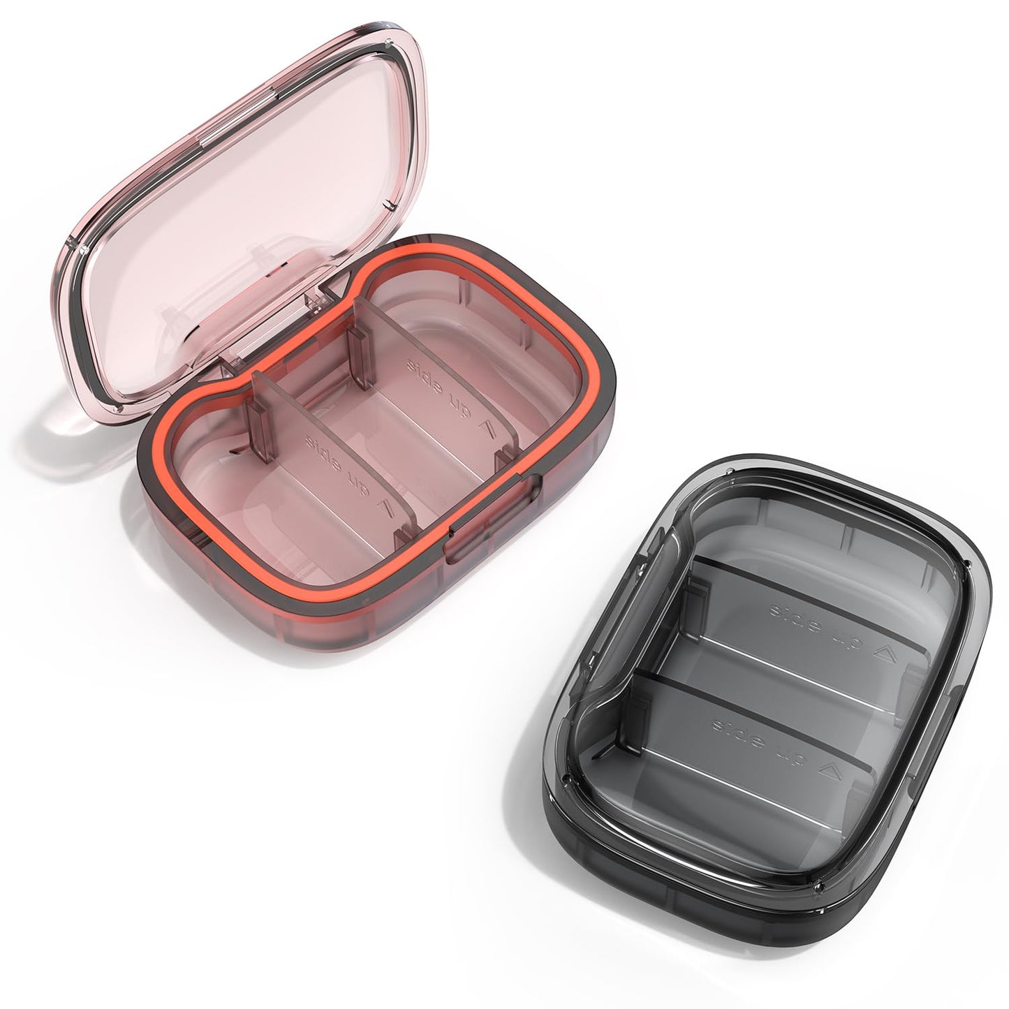 2 Pack 3 Compartment Small Pill Box, Moisture Proof Pill Case, Travel Pill Organizer for Pocket Purse, Daily Portable Medicine Vitamin Box, Fish Oil Box, Supplement Box