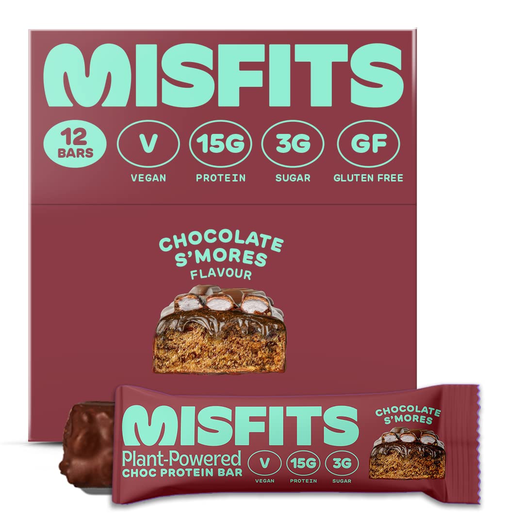 Misfits Vegan Protein Bar, Variety Pack, Plant Based Chocolate Protein Bars, High Protein Snacks for Adults with 15g Plant Protein Per Bar, Low Carb, 1g Sugar, High Fiber, Healthy Snack Food, 12 Pack