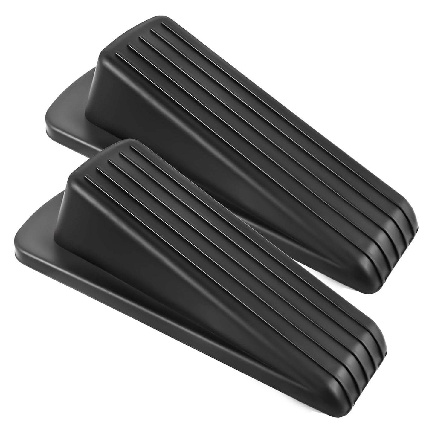 Door Stoppers for Bottom of Door on Floor, Premium Rubber Door Stopper Wedge, Floor Sturdy Stackable Door Stops for Carpet Heavy Duty Door, Door Gaps (Black, 2 Pack)