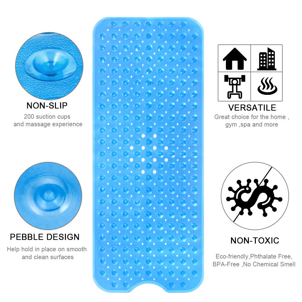 YINENN Bath Tub Shower Safety Mat 40 x 16 Inch Non-Slip and Extra Large, Bathtub Mat with Suction Cups, Machine Washable Bathroom Mats with Drain Holes, Clear