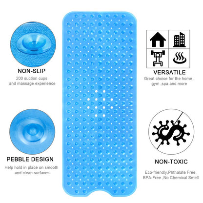 YINENN Bath Tub Shower Safety Mat 40 x 16 Inch Non-Slip and Extra Large, Bathtub Mat with Suction Cups, Machine Washable Bathroom Mats with Drain Holes, Clear