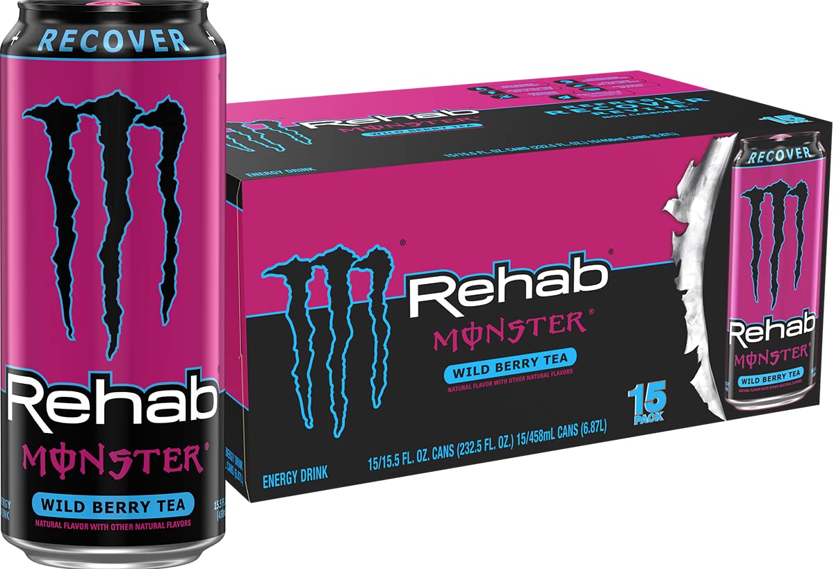 Monster Energy Rehab Tea + Lemonade + Energy, Energy Iced Tea, Energy Drink 15.5 Ounce (Pack of 15)