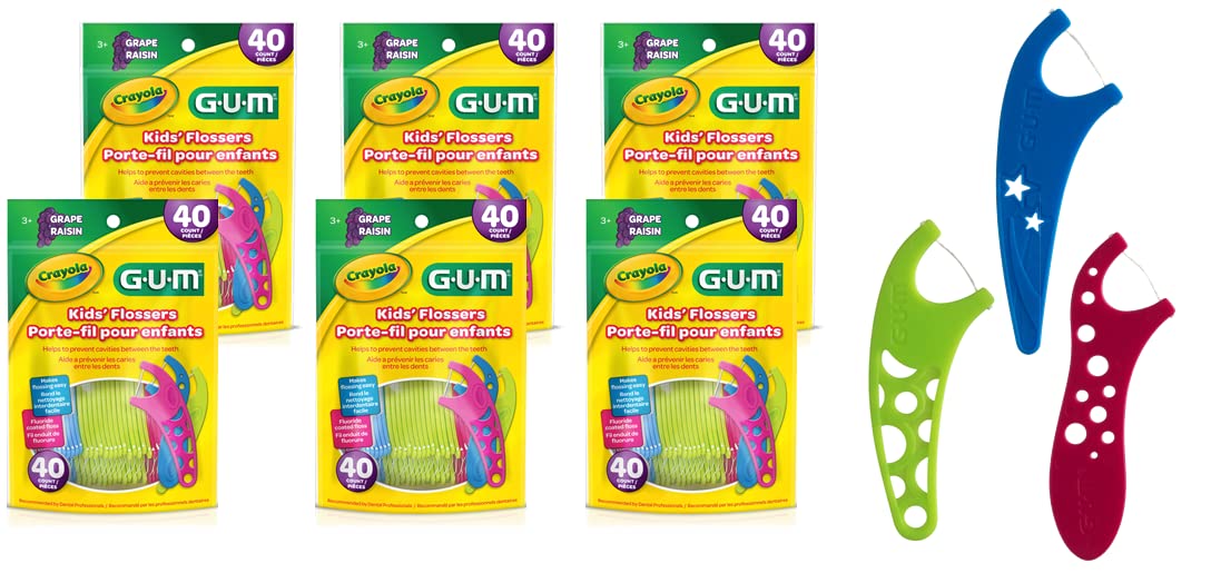 GUM Crayola Kids Flossers with Fluoride - Designed for Little Hands - Fun Grape Flavor - Easy to Use Kids Floss Picks for Children Ages 3+, 75 ct