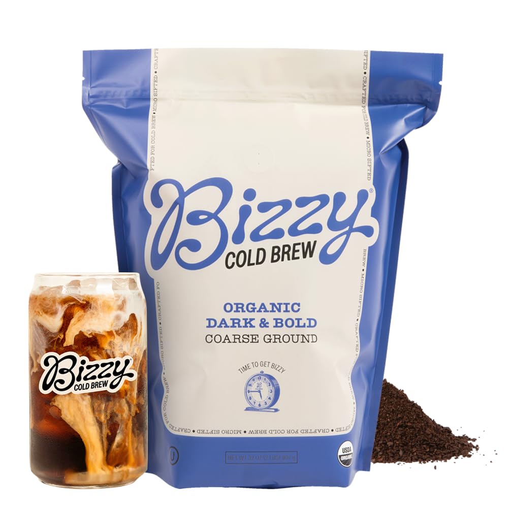 Bizzy Organic Cold Brew Coffee | Smooth & Sweet Blend | Coarse Ground Coffee | Micro Sifted | Specialty Grade | 100% Arabica | 1 LB