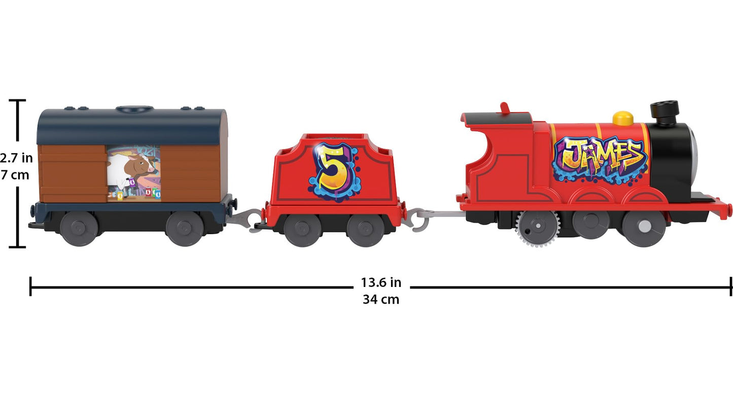 Thomas & Friends Motorized Toy Train Graffiti James Battery-Powered Engine with Tender & Cargo Car for Pretend Play Preschool Kids Ages 3+ Years