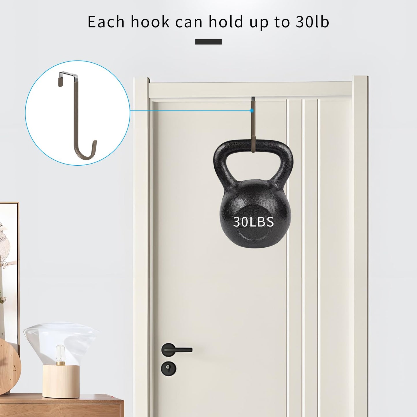 FYY Over the Door Hooks, 4 Pack Hangers Hooks with Rubber Prevent Scratches Heavy Duty Organizer for Living Room, Bathroom, Bedroom, Kitchen Hanging Clothes, Towels, Hats, Coats, Bags White