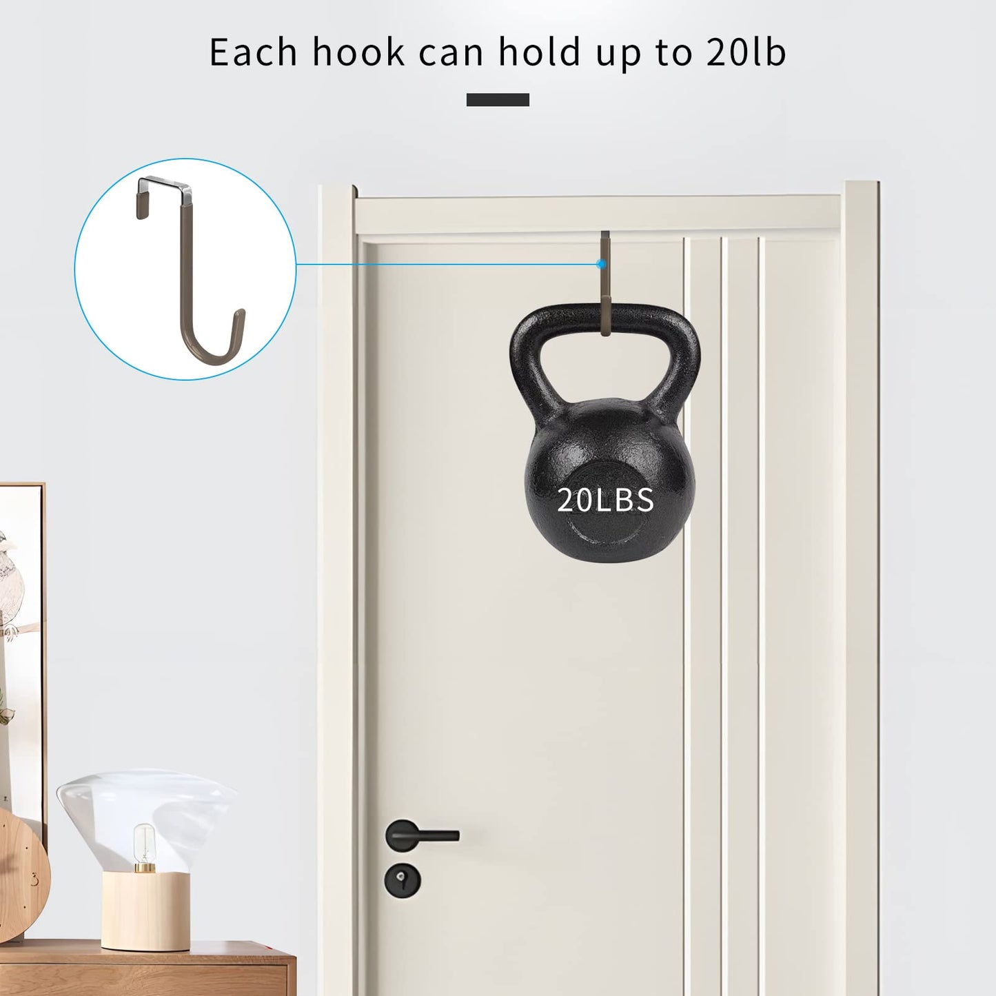 FYY Over the Door Hooks, 4 Pack Hangers Hooks with Rubber Prevent Scratches Heavy Duty Organizer for Living Room, Bathroom, Bedroom, Kitchen Hanging Clothes, Towels, Hats, Coats, Bags White