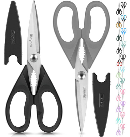 Kitchen Shears, iBayam Kitchen Scissors All Purpose Heavy Duty Meat Scissors Poultry Shears, Dishwasher Safe Food Cooking Scissors Stainless Steel Utility Scissors, 2-Pack, Black, Aqua Sky