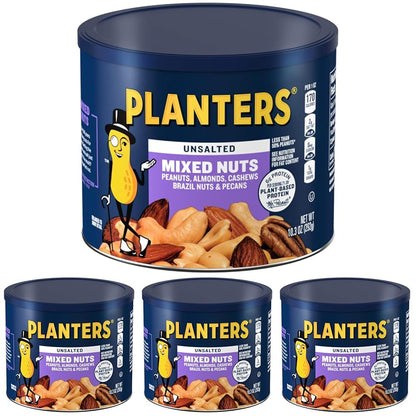 PLANTERS Roasted Unsalted Mixed Nuts, 10.3 oz Canister