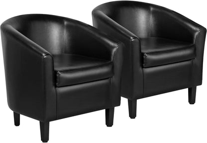 Yaheetech Barrel Chairs Set of 2, Faux Leather Club Chairs, PU Leather Accent Chairs, Waiting Room Chair with Soft Padded Seat for Living Room Bedroom Reading Room, Black