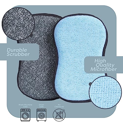 Multi-Purpose Sponges Kitchen by Scrub-it - Non-Scratch Microfiber sponges for Cleaning, along with Heavy Duty Scrubbing Power - Reusable Dish Sponge for Dishes, Pots and Pans (6 pack, Small)