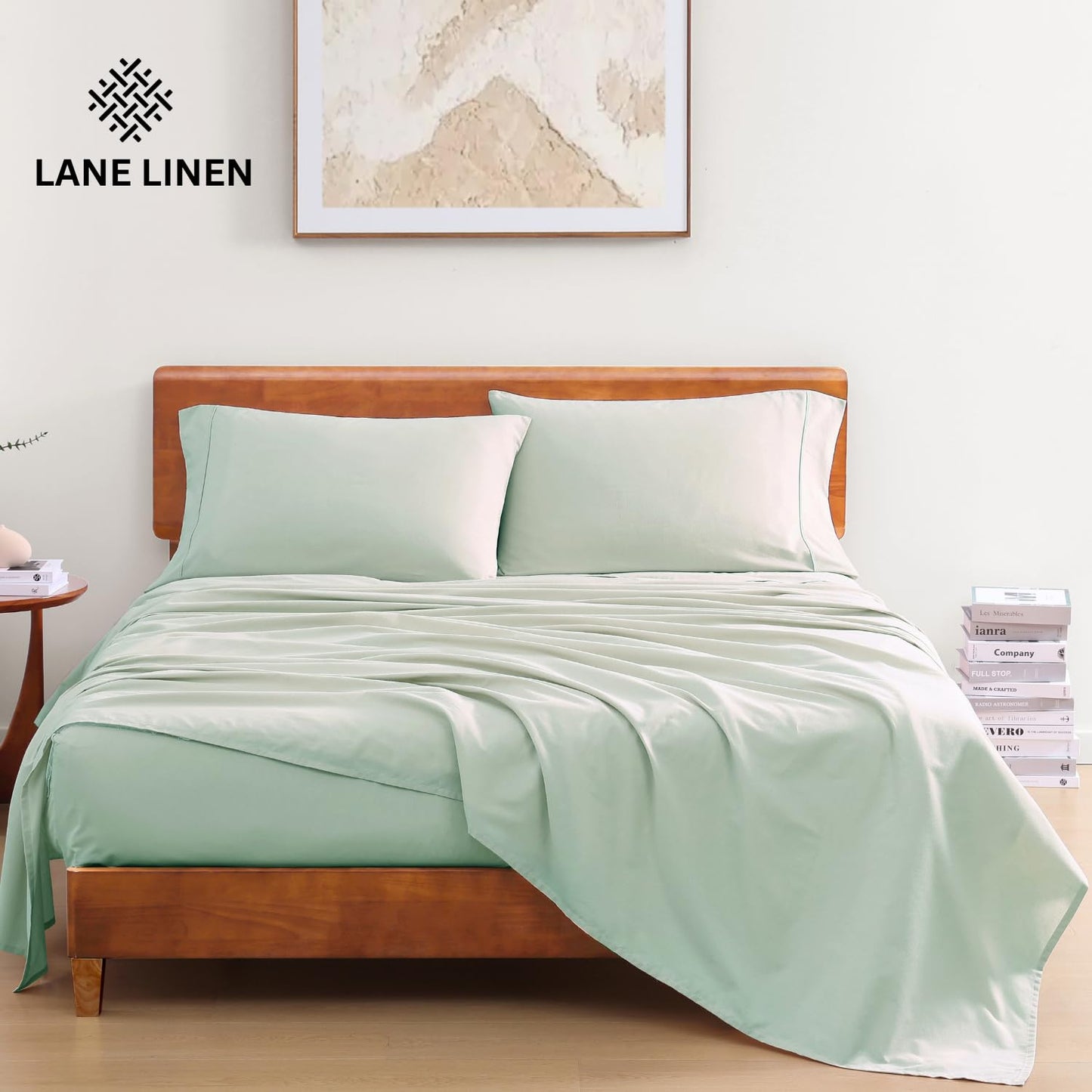 LANE LINEN 100% Organic Cotton Twin Sheets Set, 3Pc Twin Bed Sheets, Breathable Cotton Sheets Twin Size Bed Set, Dorm Room Essentials with 15" Twin Deep Pocket Fitted Sheet - White Sheets