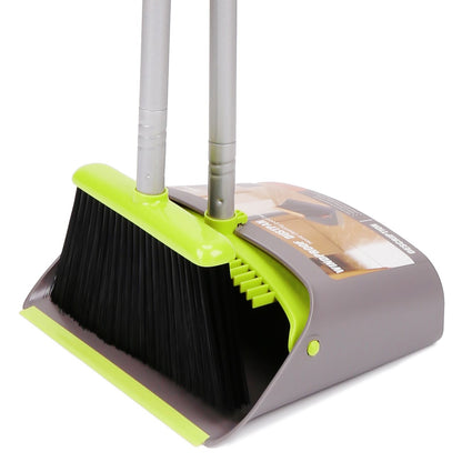 TreeLen Broom and Dustpan Set with 52" Long Handle for Home Kitchen Room Office Lobby Floor Use Upright Stand Up Stand Up Broom with Dustpan Combo