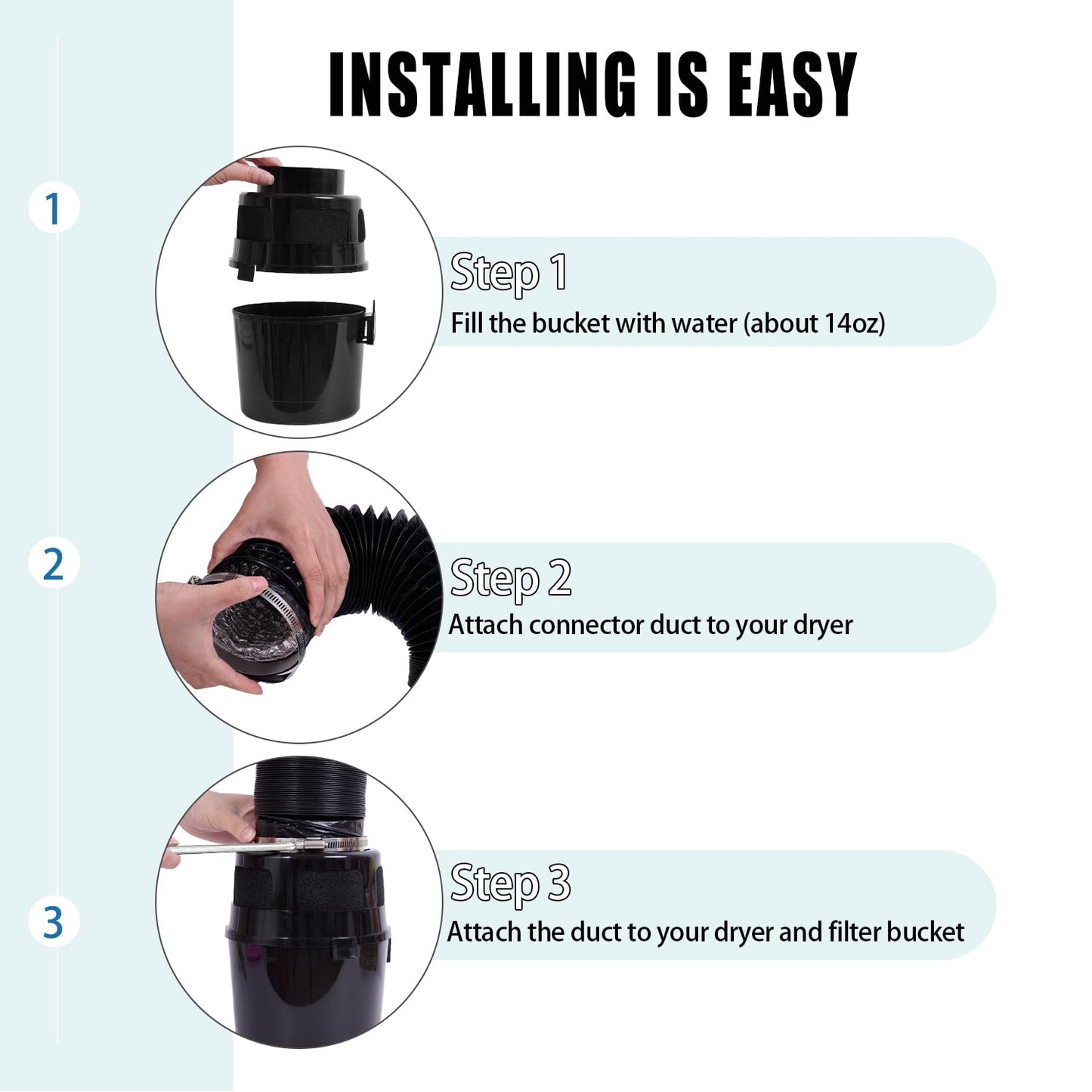 VIWINVELA Indoor Dryer Vent Kit Bucket Lint Trap Dryer Vent (Black Dryer Vent Box - No Duct Included)