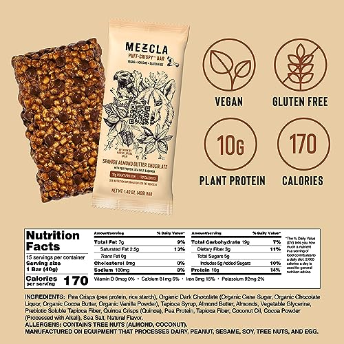 Mezcla Vegan Chocolate High Protein Bars, Gluten Free, Plant Based, Non GMO, No Dairy, 10g Protein, Healthy Snacks, 6 Flavor Variety Pack (8 Bars)