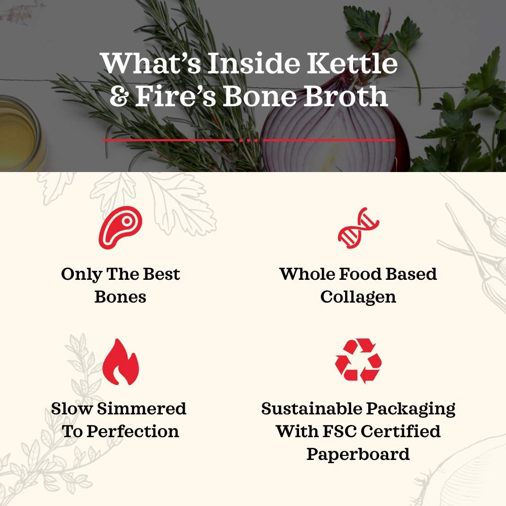 Kettle and Fire Classic Beef Bone Broth, Keto, Paleo, and Whole 30 Approved, Gluten Free, High in Protein and Collagen (6 Pack)