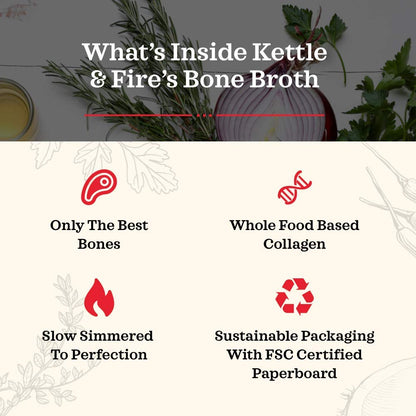 Kettle and Fire Classic Beef Bone Broth, Keto, Paleo, and Whole 30 Approved, Gluten Free, High in Protein and Collagen (6 Pack)