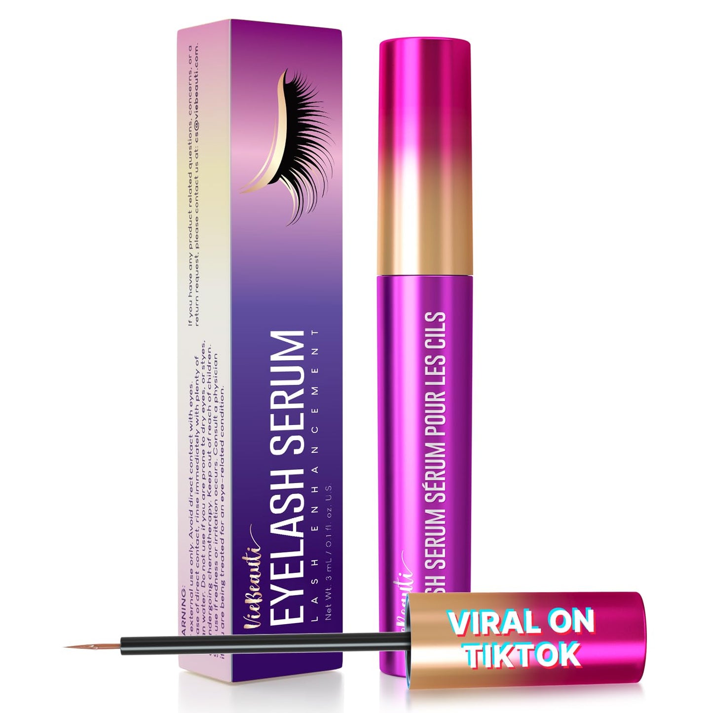 VieBeauti Premium Eyelash Growth Serum: Lash Enhancing Serum with Advanced Formula to Boost Longer Fuller and Thicker Luscious Lashes 0.1 Fl. Oz., Purple