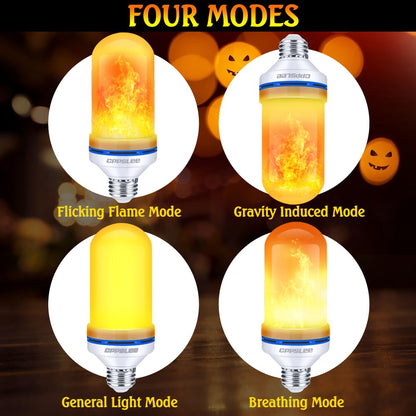 CPPSLEE LED Flame Light Bulbs, 4 Modes Flickering Light Bulbs, E26 Base Fire Flame Bulb, Halloween, Christmas Party Porch Outdoor and Indoor Home Decorations(Yellow, 2 Pack)