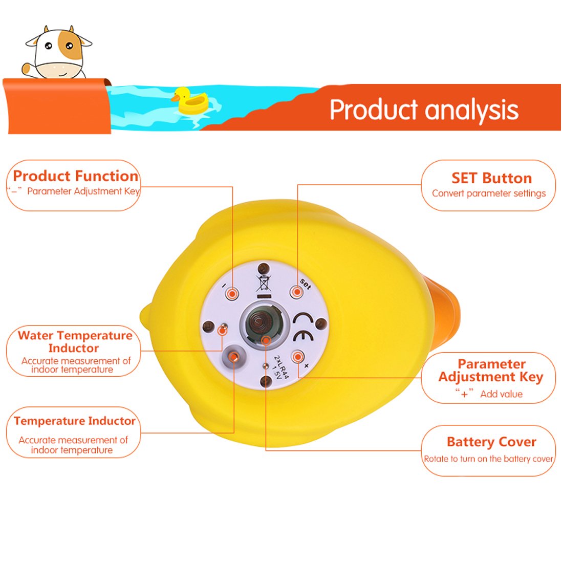 b&h Baby Thermometer, The Infant Baby Bath Floating Toy Safety Temperature Water Thermometer (Classic Duck)