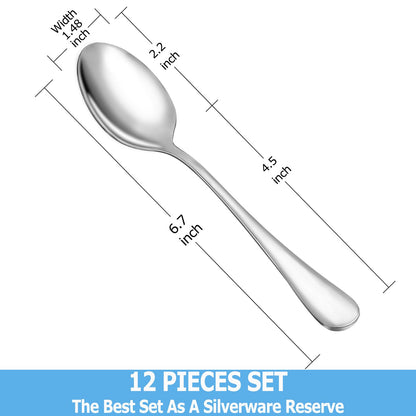 Teaspoon Set,16 Piece 6.7" Spoons Silverware,Premium Food Grade 18/10 Stainless Steel Tea Spoons,Durable Small Spoons,Good Teaspoons,Dessert Spoons,Kitchen Spoons Set,Mirror Finish & Dishwasher Safe