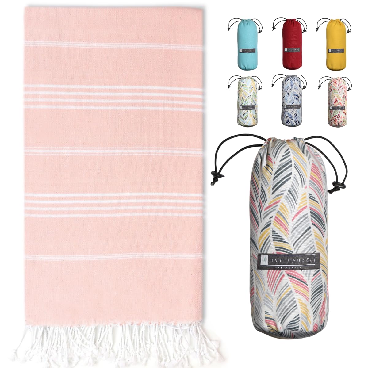 BAY LAUREL Turkish Beach Towel with Travel Bag 39 x 71 Quick Dry Sand Free Lightweight Large Oversized Towels Light