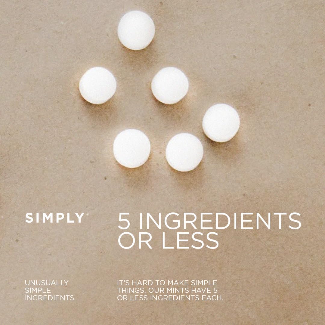 Natural Breath Mints by Simply Gum | Peppermint | Pack of Six (180 Pieces Total) | Breath Freshening, Vegan, Non-GMO, Nothing Artificial