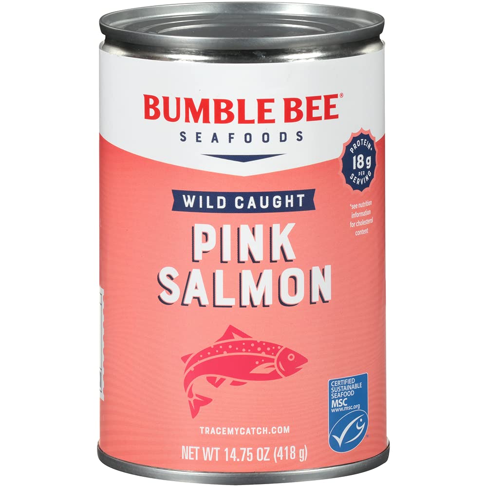 Bumble Bee Canned Pink Salmon, 14.75 oz Cans (Pack of 12) - Premium Wild Caught Salmon for Sandwiches & Recipes - 18g Protein per Serving - Gluten Free, Kosher, MSC Certified