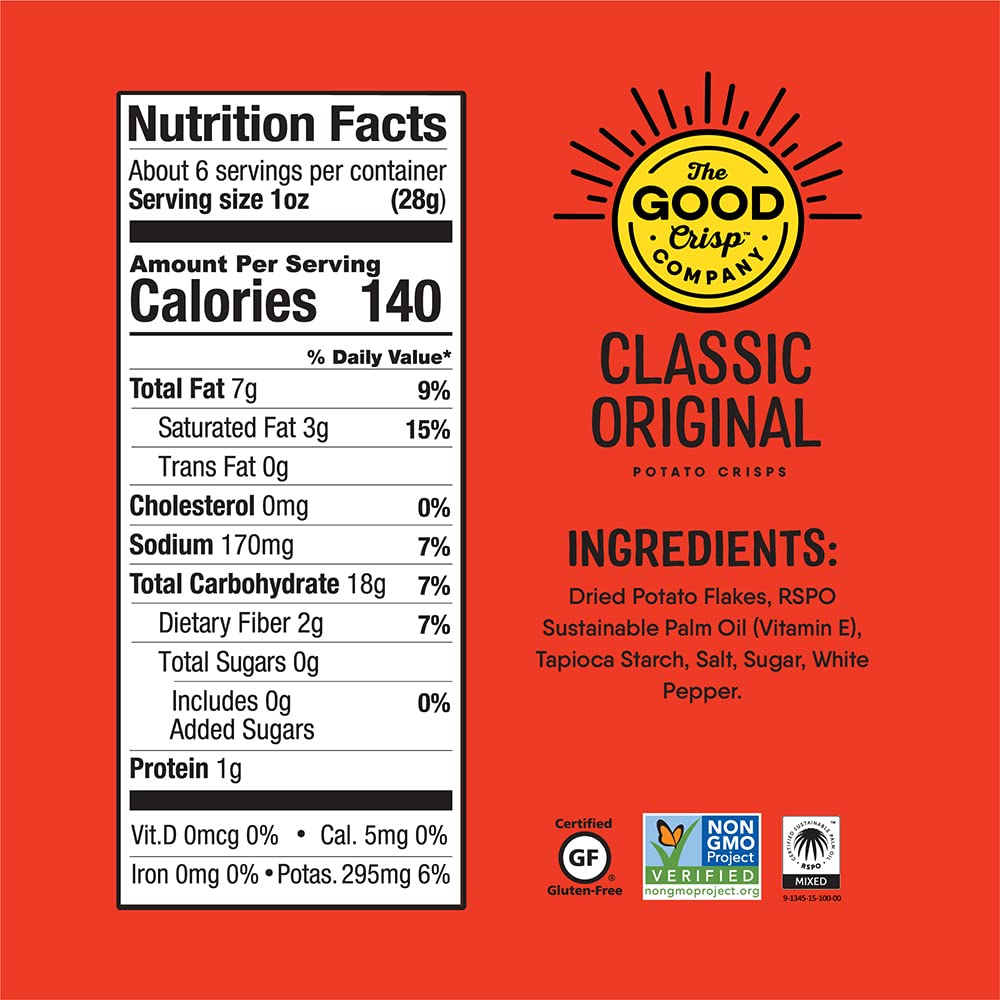 The Good Crisp Company, Good Crisps Minis (Original, 1.6 Ounce, Pack of 12) Non-GMO, Allergen Friendly, Potato Chip Snack Pack, Gluten Free Snacks