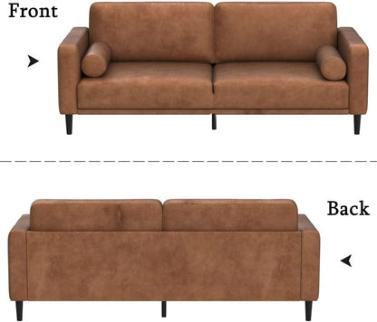 HIFIT Sofa Couches, 79” Mid-Century Modern Couch, Breathable Faux Leather Couch with Upholstered Cushions/Pillows, 3-Seat Sofas & Couches, for Living Room Apartment Office, Brown