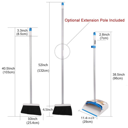 TreeLen Broom and Dustpan Set with 52" Long Handle for Home Kitchen Room Office Lobby Floor Use Upright Stand Up Stand Up Broom with Dustpan Combo