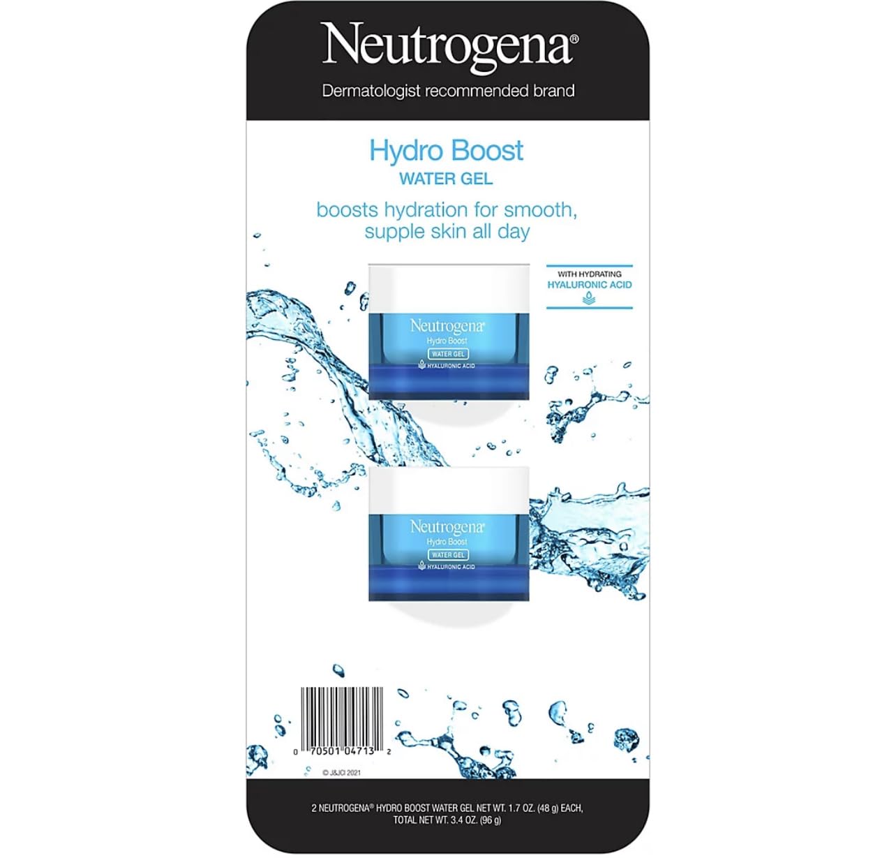 Neutrogena Hydro Boost Hyaluronic Acid Hydrating Water Gel Daily Face Moisturizer for Dry Skin, Oil-Free, Non-Comedogenic Face Lotion, 1.7 fl. Oz 2 PACK