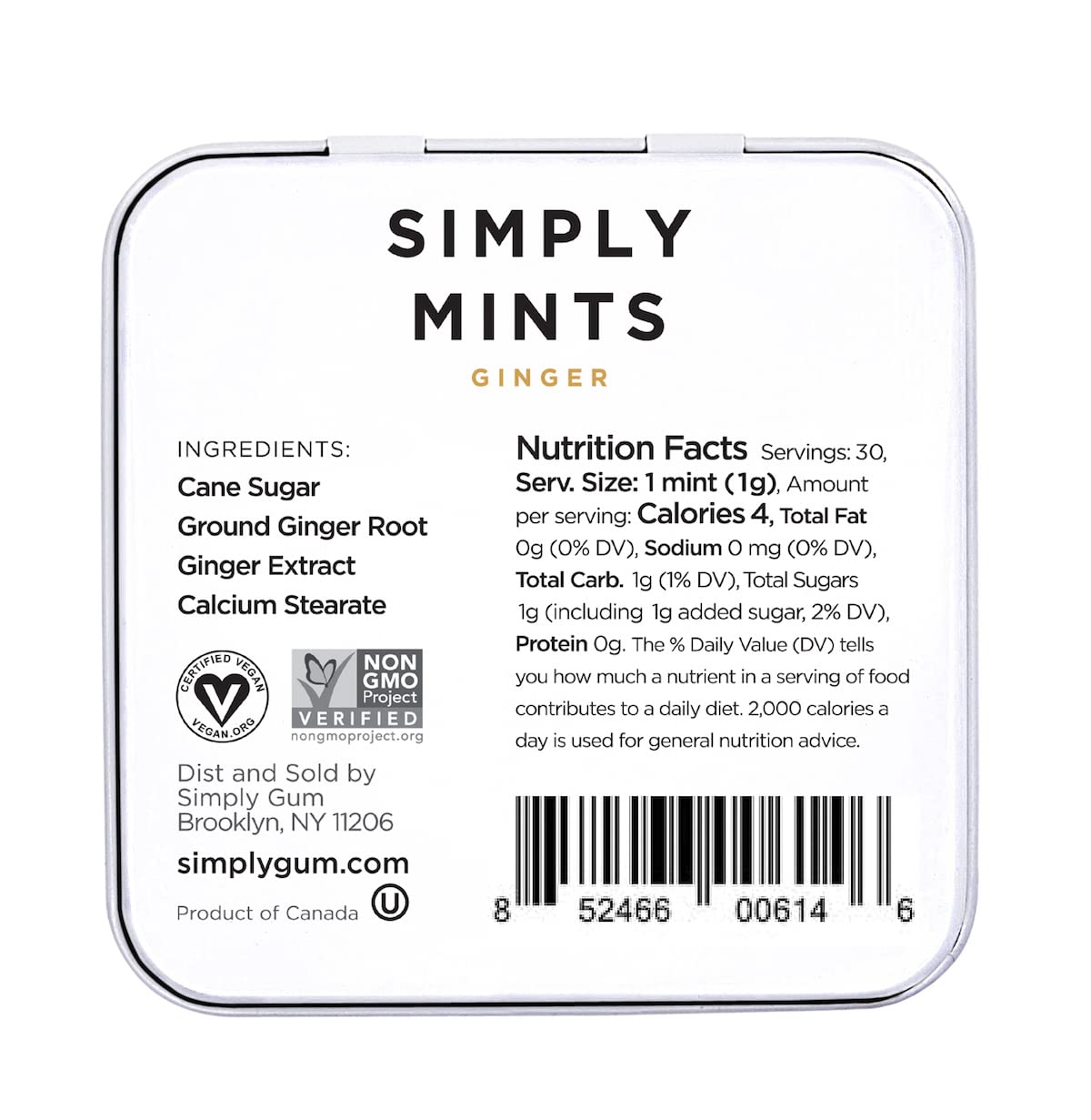 Natural Breath Mints by Simply Gum | Peppermint | Pack of Six (180 Pieces Total) | Breath Freshening, Vegan, Non-GMO, Nothing Artificial